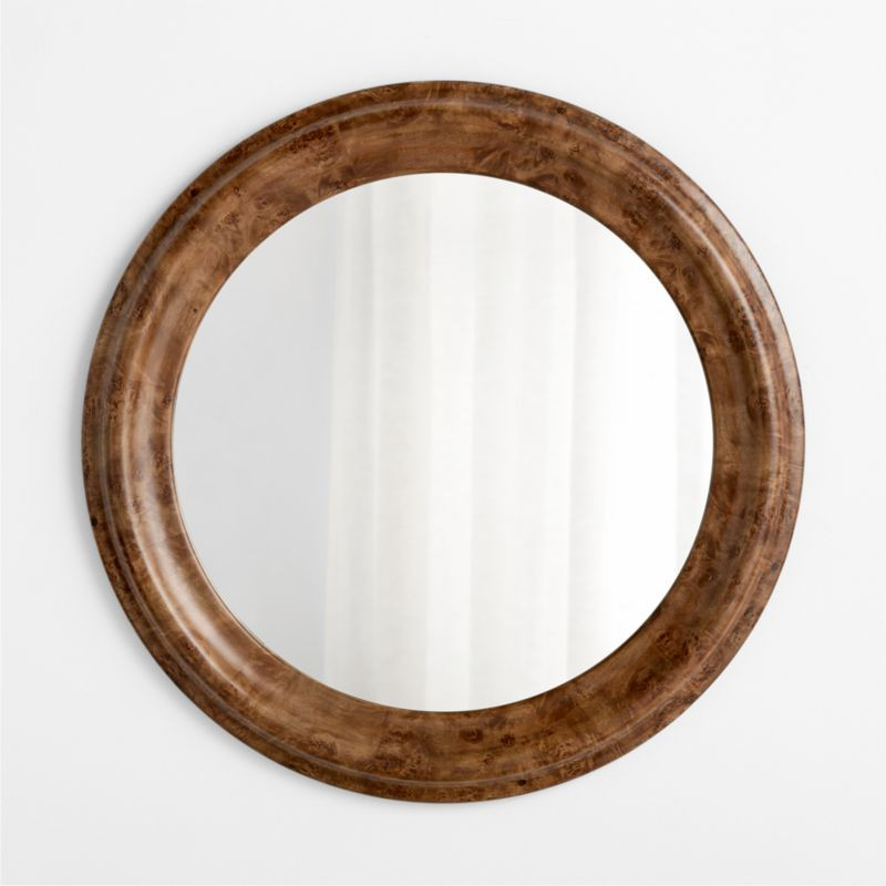 Mota Dark Burl Wood Round Wall Mirror | Crate & Barrel | Crate & Barrel