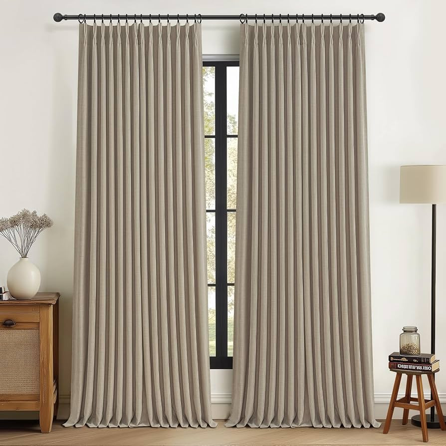 Pinch Pleated Drapes Linen Room Darkening Curtains 96 Inches Long for Bedroom, Taupe Black Out Fl... | Amazon (US)