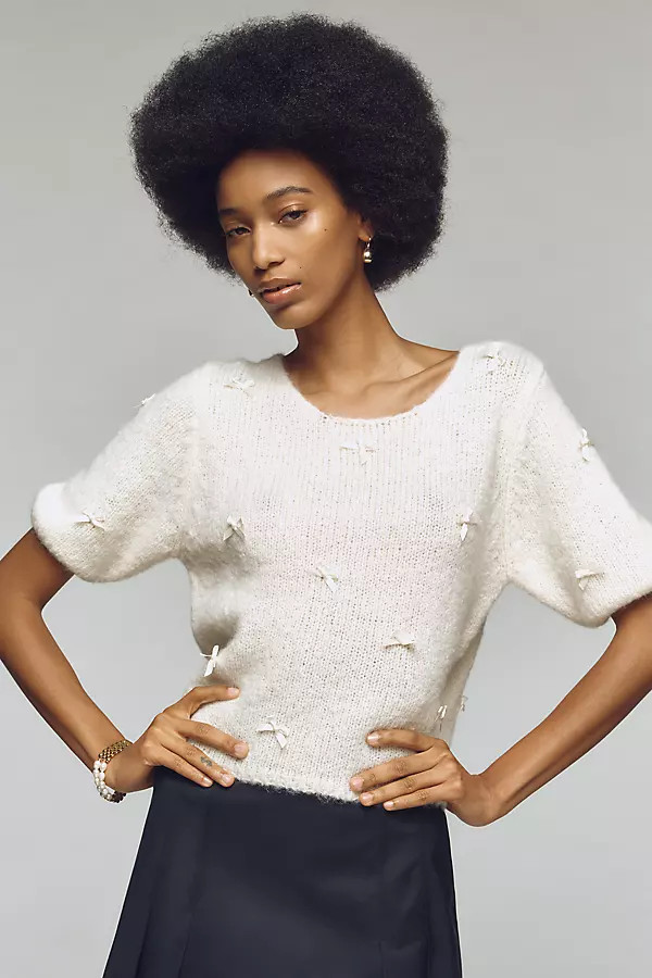 FRNCH x Anthropologie 3D Bow Short-Sleeve Sweater | Anthropologie (US)