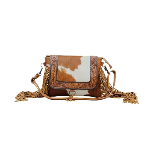 Myra Bag Western Leather Shoulder Bag for Women, Upcycled Cotton Hairon Crossbody Bag with Tassel - Rusty | Amazon (US)