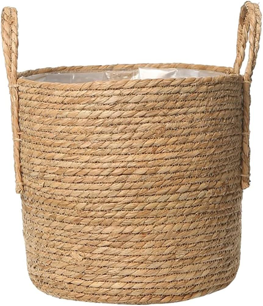 Cabilock Seagrass Plant Basket Hand Woven Belly Basket Bin Straw Beach Bag Panier with Handles fo... | Amazon (US)