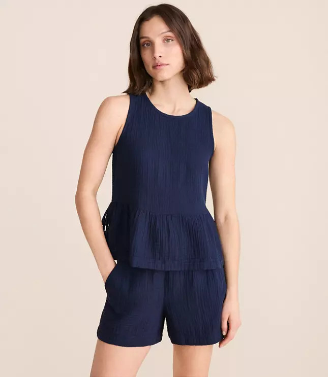 Lou & Grey Triple Cloth Side Tie Peplum Top | LOFT