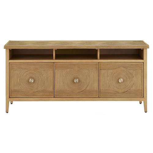 Marcus Rustic Lodge Brown Rattan 3 Door Media Cabinet - 65"W | Kathy Kuo Home