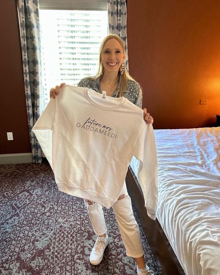 Future Mrs. sweatshirt 🤍💍 

My mom gifted me this bride sweatshirt at my bachelorette! It’s so cute! On Amazon for under $30 and it’s customizable!

I’ll link my WIFEY denim jacket and Bride earrings below too! 💕

Bachelorette outfit bride, bachelorette outfits, pearl denim jacket, white jeans, white sneakers, bride outfit, bachelorette sweatshirt, pearl jacket, bride denim jacket, bridal outfits

#LTKstyletip #LTKfindsunder50 #LTKwedding