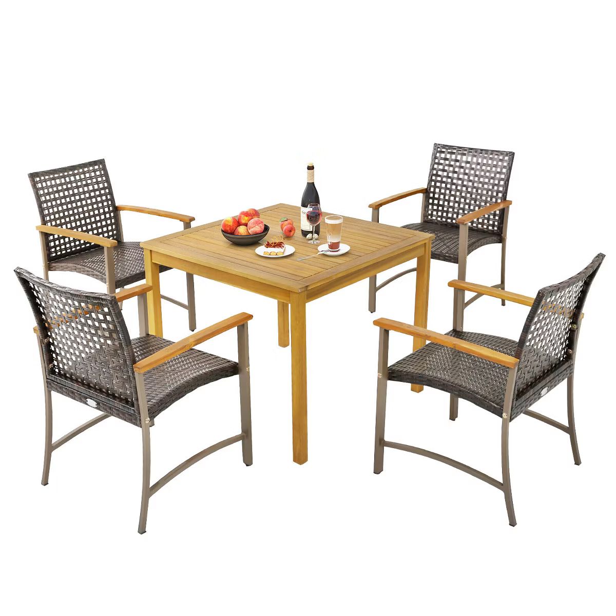 Tangkula 5 PCS Patio Dining Set Acacia Wood Table w/ 1.9" Umbrella Hole Wicker Armchairs | Target