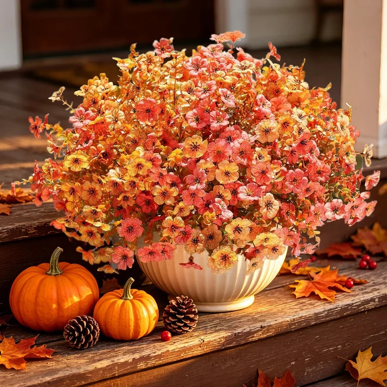 Lumikrypt 12 Bundles Artificial Fall Flowers, Autumn Faux Mums for Outdoor, UV Resistant & Fade R... | Walmart (US)