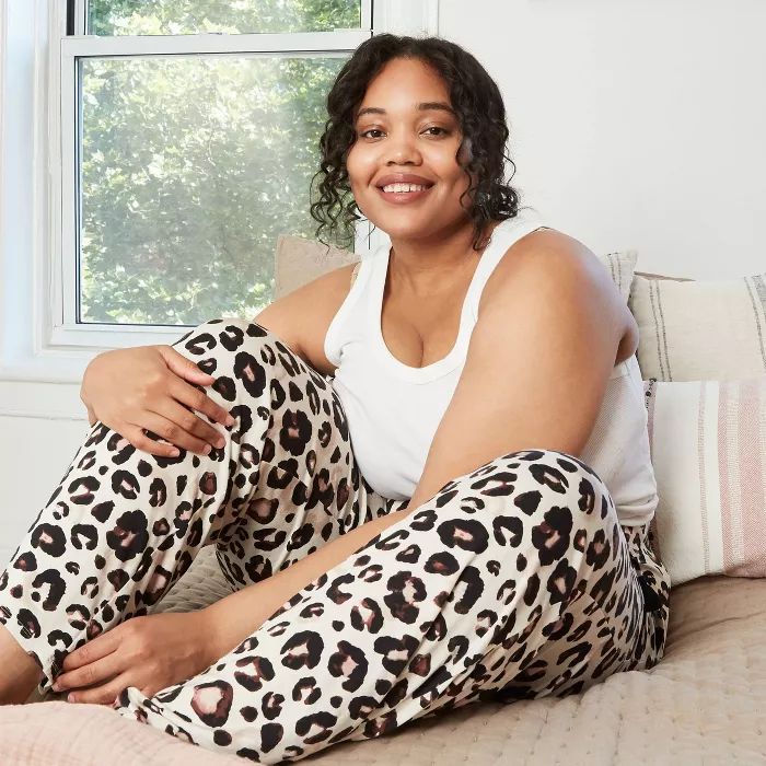 Women's Plus Size Animal Print Beautifully Soft Pajama Pants - Stars Above™ Oatmeal | Target