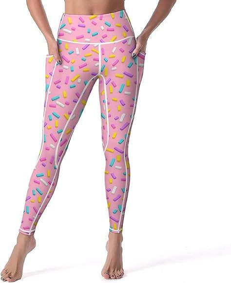 MENRIAOV Pink Decorative Sprinkles Women's High Waist Yoga Pants with Pockets Stretch Soft Workou... | Amazon (US)