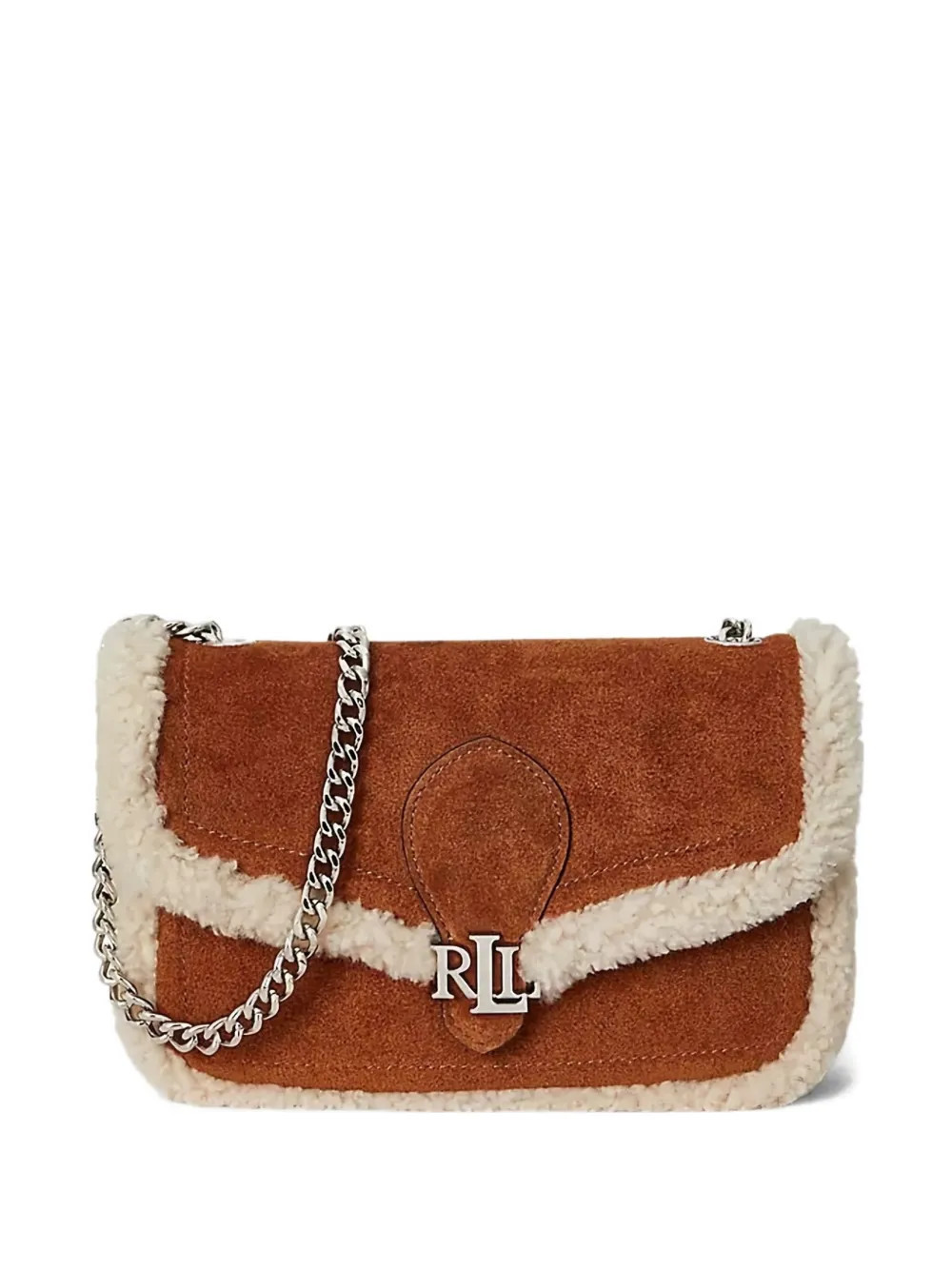 Lauren Ralph Lauren shearling-trim logo-plaque cross body bag - Brown | Farfetch Global