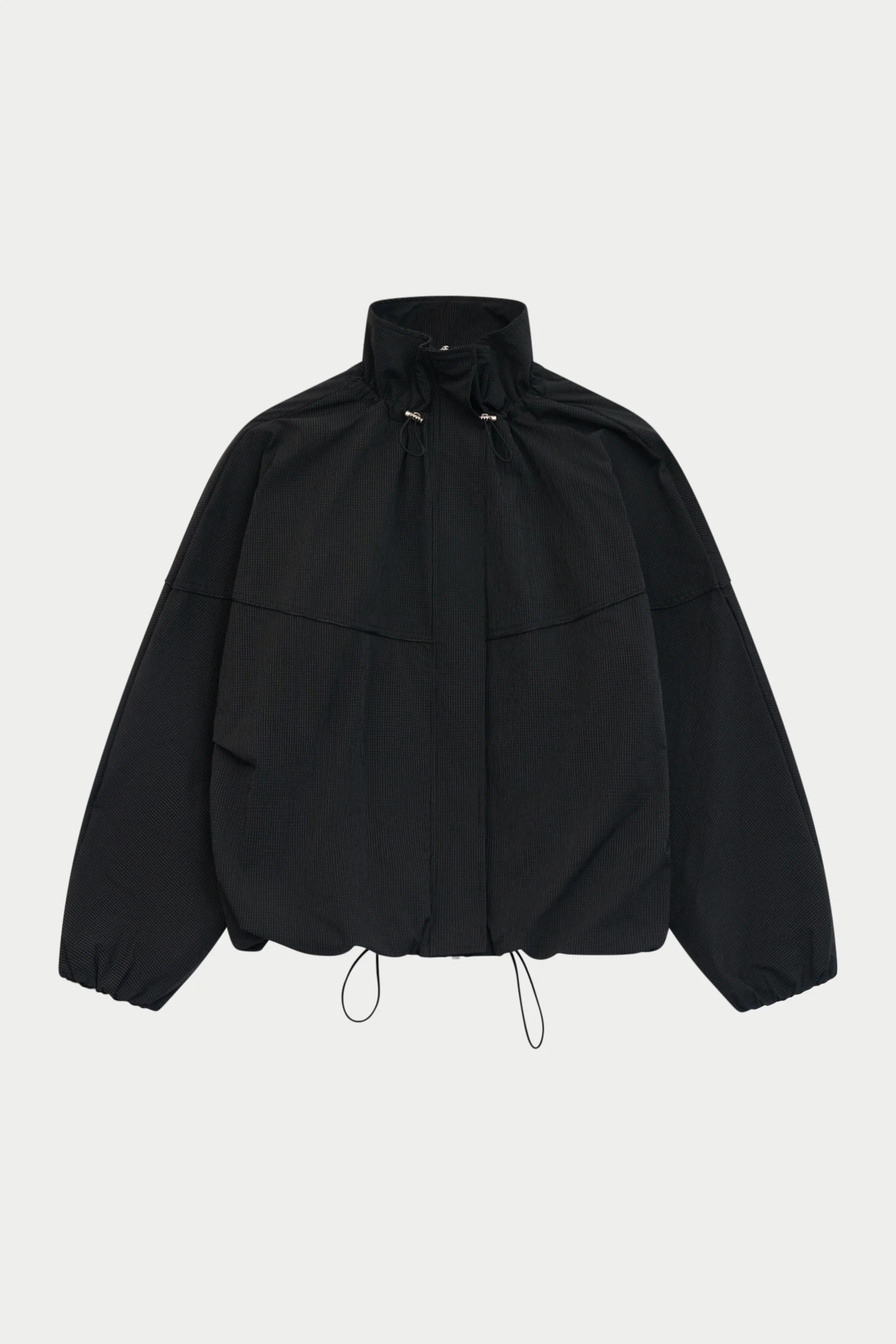 MICRO CHECK FUNNEL NECK TRACK JACKET - BLACK | The Couture Club