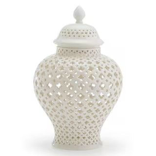 Carthage Medium Pierced Covered Lantern - Porcelain 11-1/2 in. H x 7-3/4 in. Dia | The Home Depot