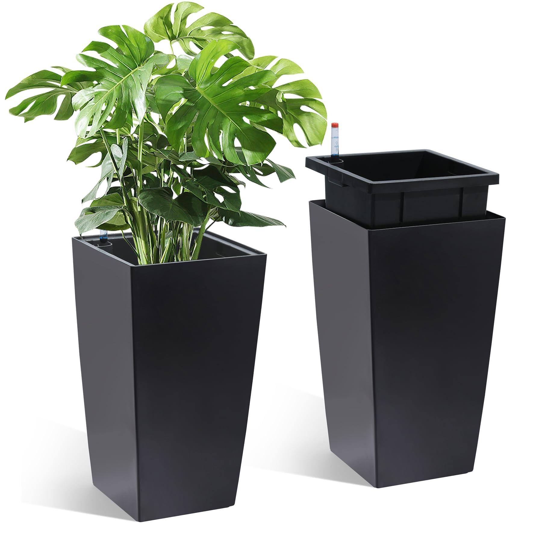 Garvee 16" Tall Planters Set of 2, Outdoor＆Indoor Black Planter Pots, High Front Porch Planter ... | Amazon (US)