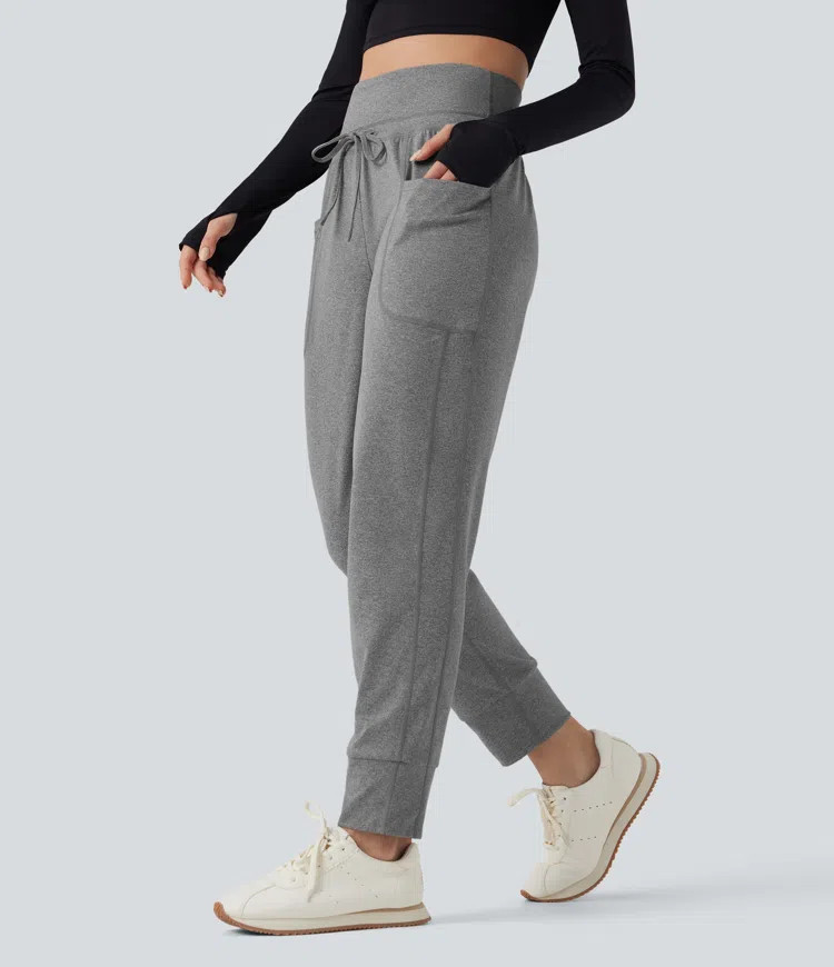 Women’s Foldover High Waisted Drawstring Ruched Yoga Joggers with Pockets - Halara | HALARA