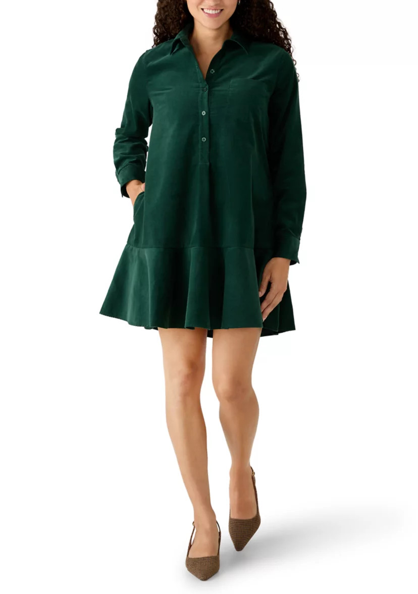 Petite Long Sleeve Tiered Shirtdress | Belk
