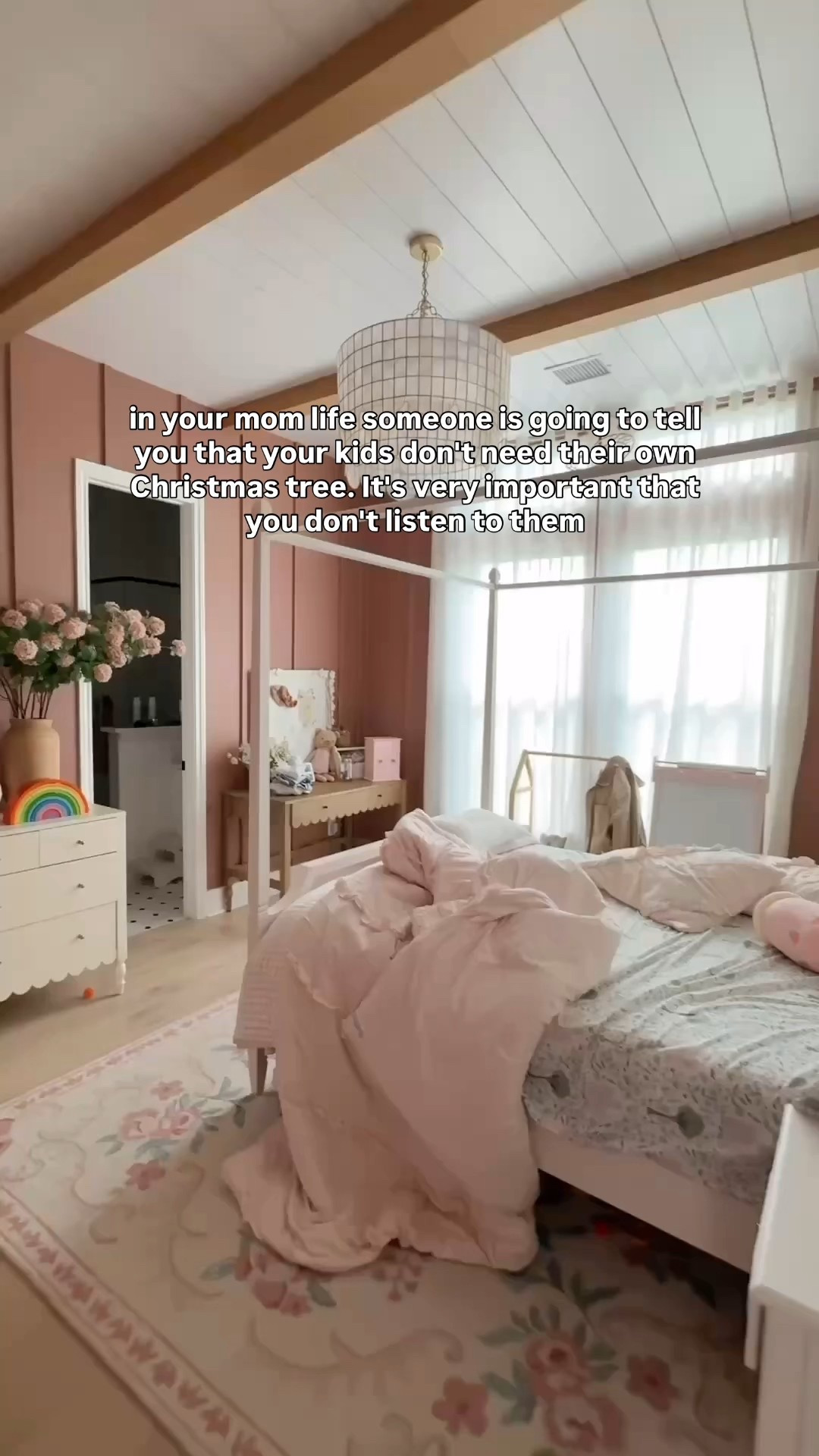 Our daughters pink bow Christmas bedroom @potterybarnkids 