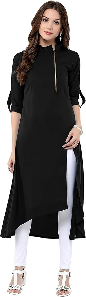 Janasya Indian Women's Black Kurta Kurti Top Tunic Casual wear Kurta for Women | Amazon (US)