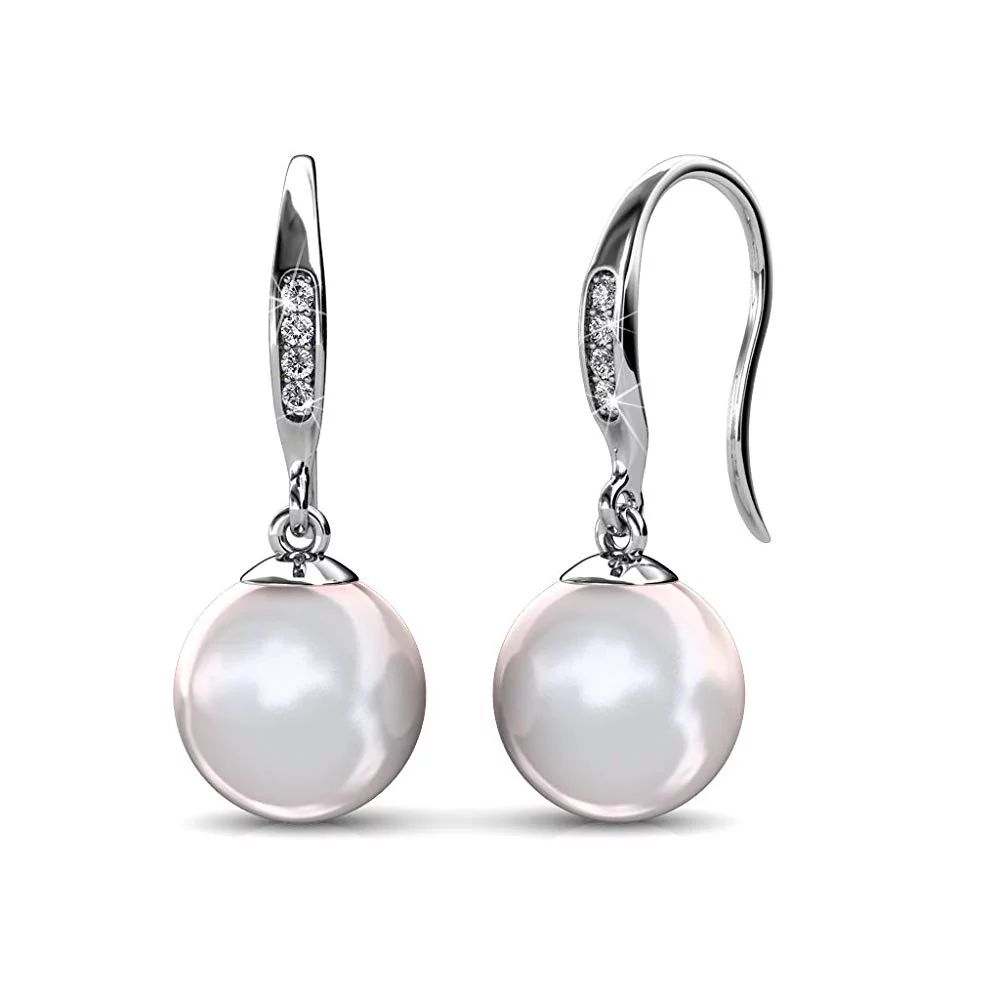 Cate & Chloe Betty 18K White Gold Freshwater Pearl Earrings with Swarovski Crystal, Beautiful Cla... | Walmart (US)