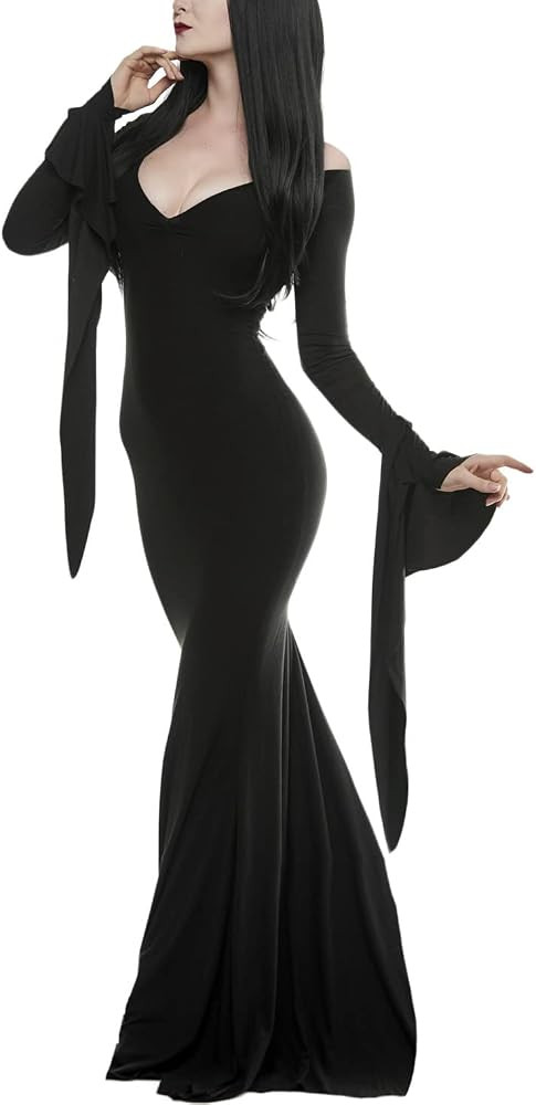 Morticia Addams Dress Costume Women Gothic Witch Dress Family Halloween Costumes | Amazon (US)