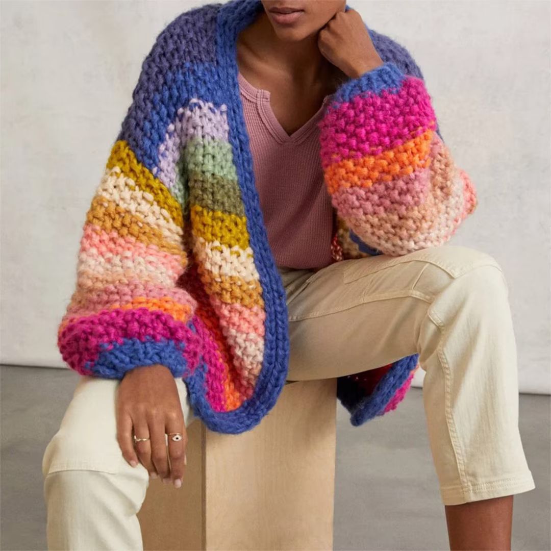 Ladies Boho Rainbow Chunky Knit Cardigan Colourful Stripe Wool Cardigan Knitwear Hippie Jumper - ... | Etsy (UK)