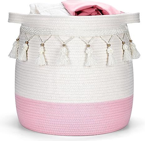 childishness ndup Large Cotton Rope Basket, Woven Storage Basket for Toy, Laundry and Blanket Org... | Amazon (US)