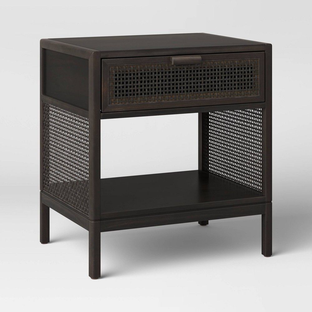 Minsmere Caned Accent Table with Drawer Black - Opalhouse | Target