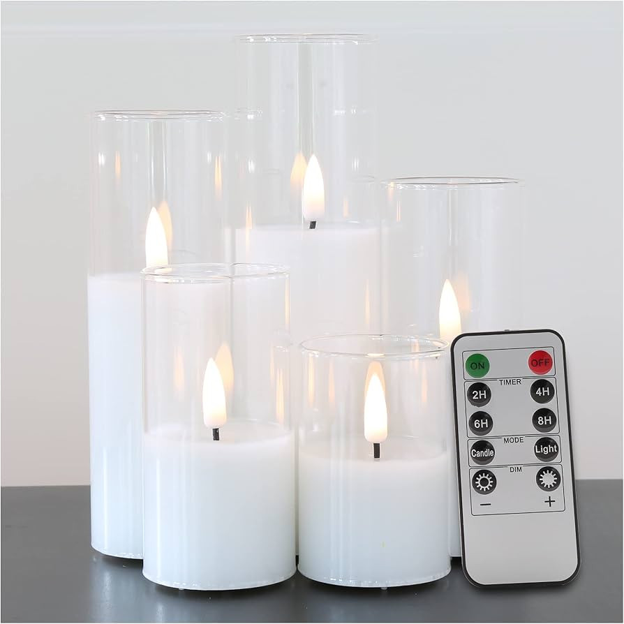 Eywamage Clear Glass Flameless Candles with Remote, Flickering Slim Tall LED Wax Candles, Battery... | Amazon (US)