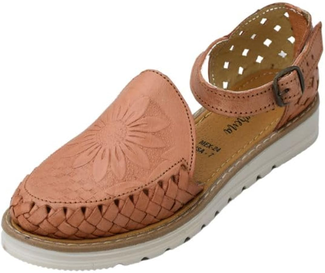 Macarena Collection Sandals women Huarache Sandal Colorful Leather Mexican Style Color Tan Sunflower die cut 040 | Amazon (US)