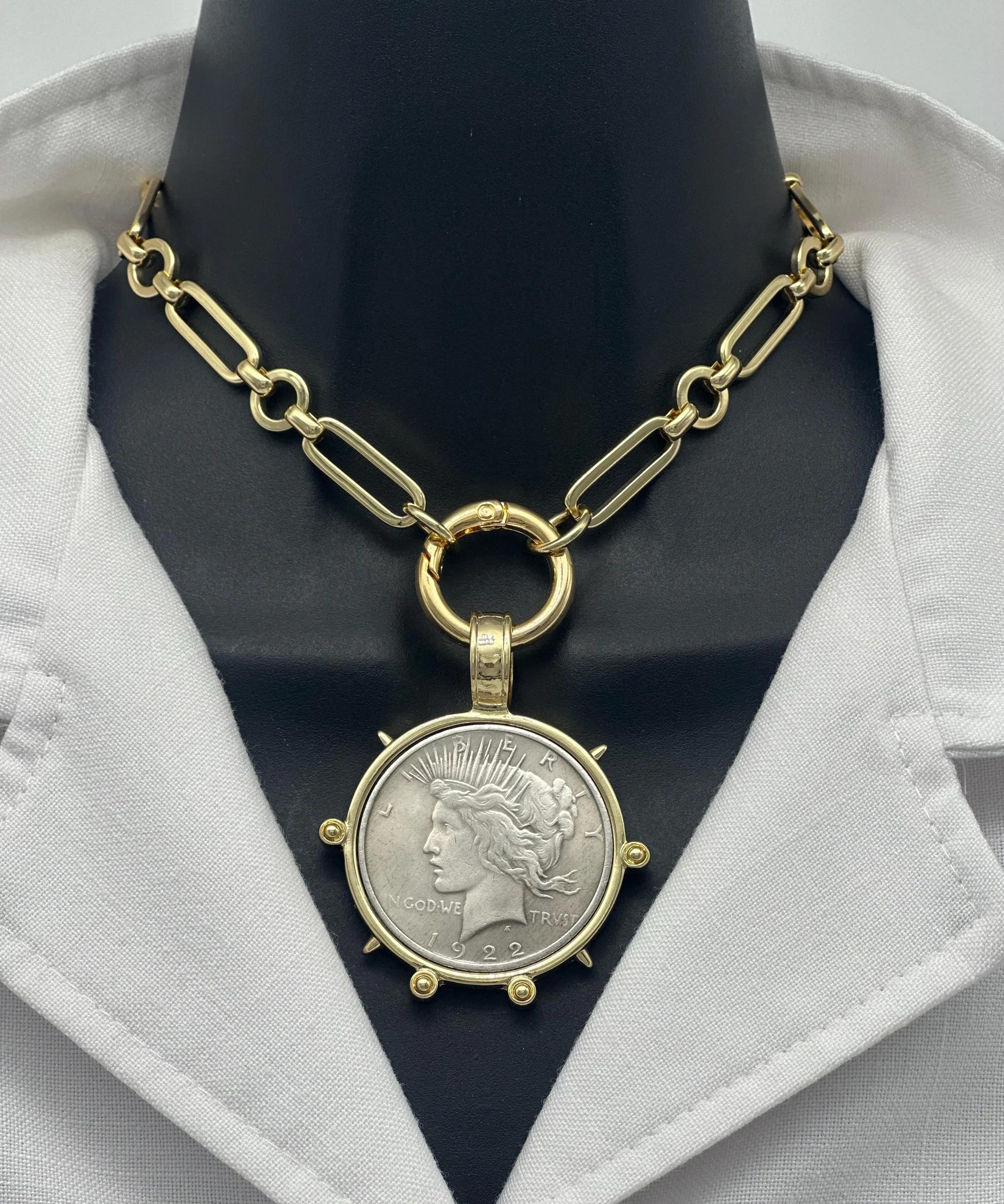 Lady Liberty Peace Dollar Coin necklace. Large Replica coin. Mixed link chain. Statement necklace. Free shipping. | Etsy (Global)