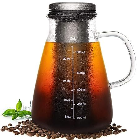 Veken Cold Brew Iced Coffee Maker & Iced Tea Maker -1.0L/34oz Glass Carafe with Removable Double ... | Amazon (US)
