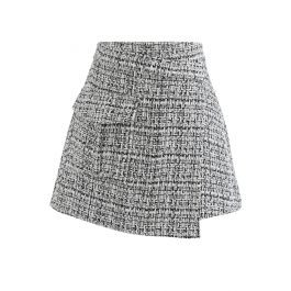 Tweed Asymmetric Mini Skirt in Black | Chicwish