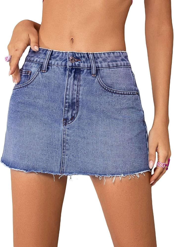 Jumppmile Womens Mini Denim Skirt Mid Waist Mini Dress Jean Skirts | Amazon (US)