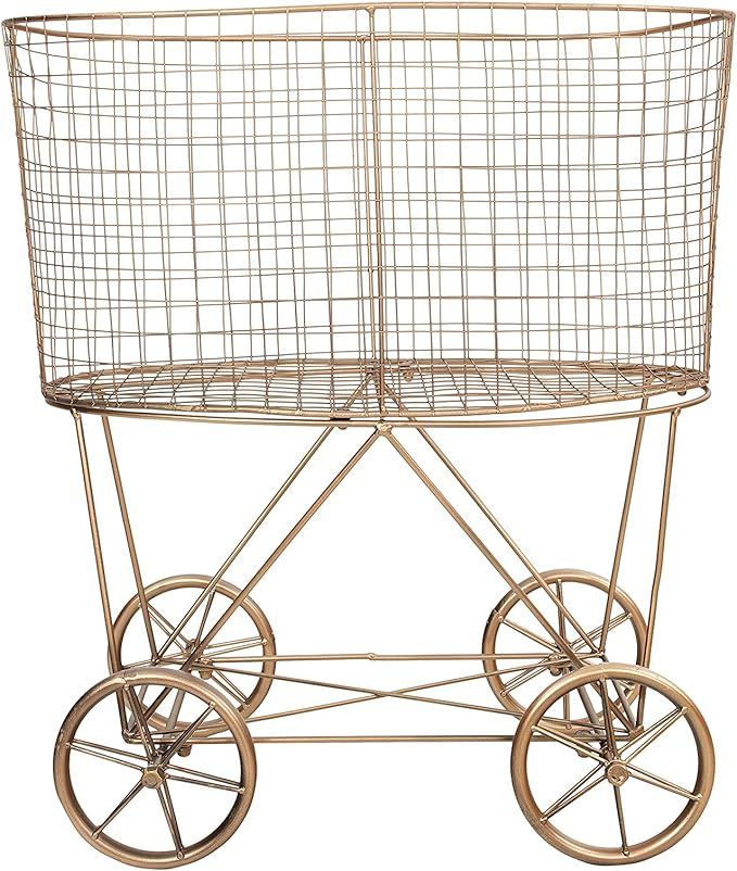 Creative Co-Op Vintage Reproduction Decorative Metal Laundry Basket on Wheels, Copper | Amazon (US)