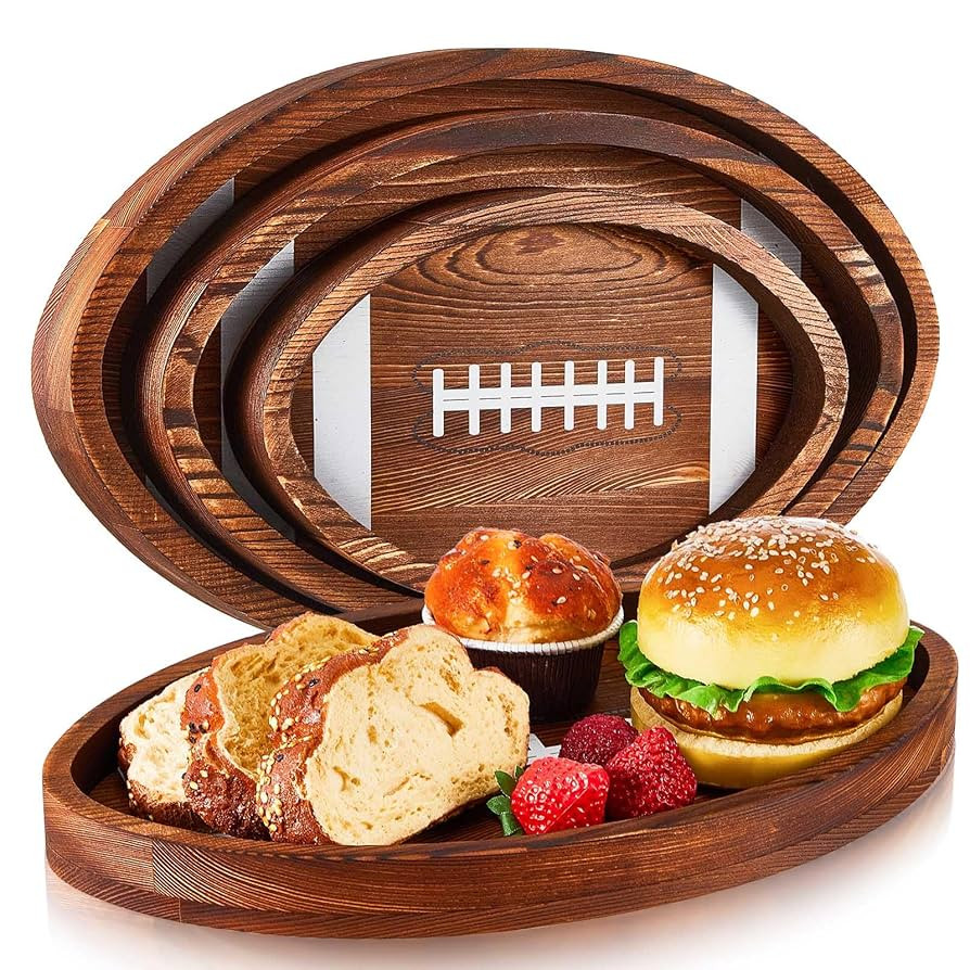 Geetery 3 Pcs Football Serving Trays and Platters Wooden Shaped Football Plates Soccer Serveware ... | Amazon (US)