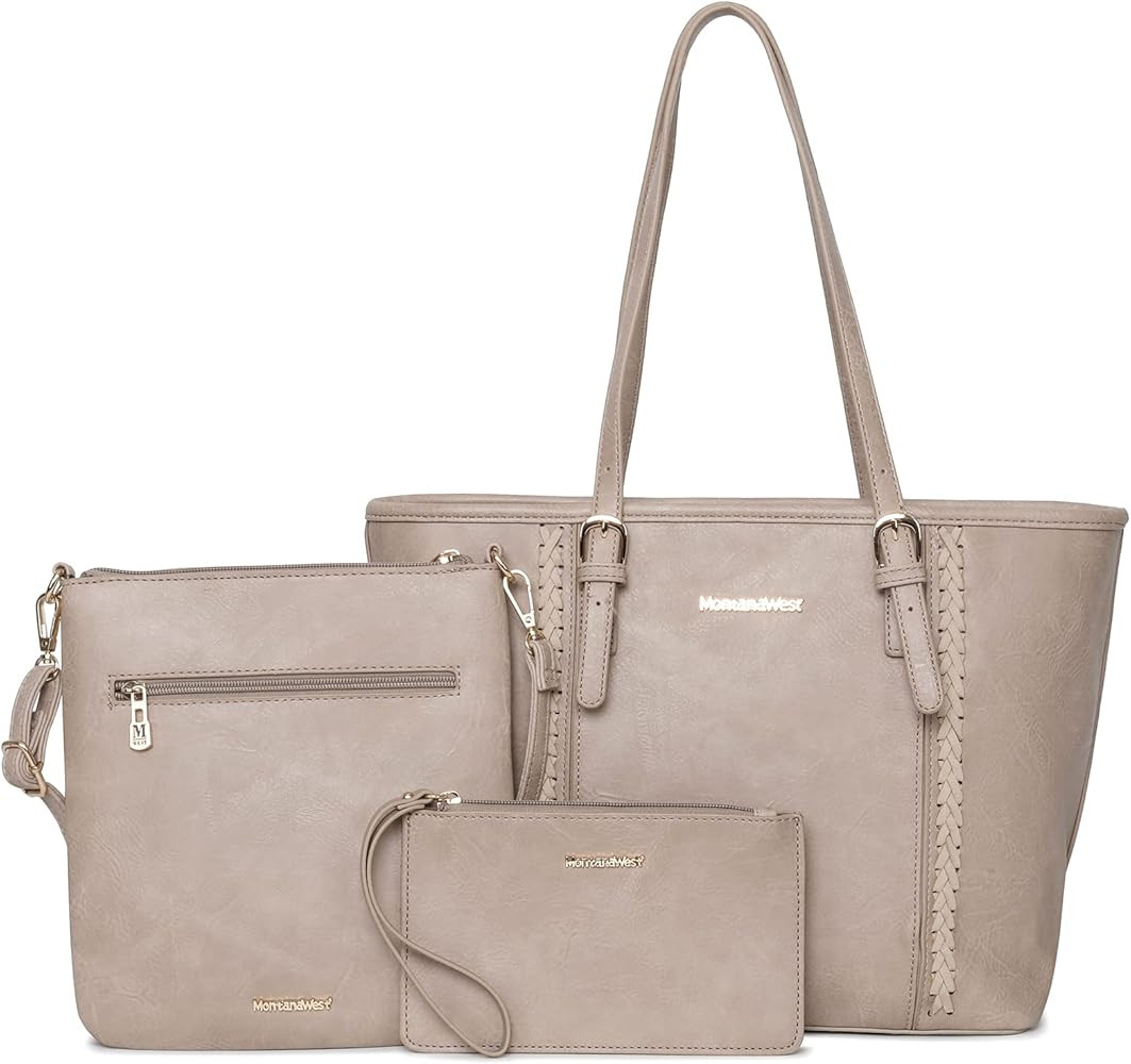 Montana West 3 PCS Tote Bag Set Purse Large Shoulder Bag Concealed Carry Purses and Handbags for ... | Amazon (US)