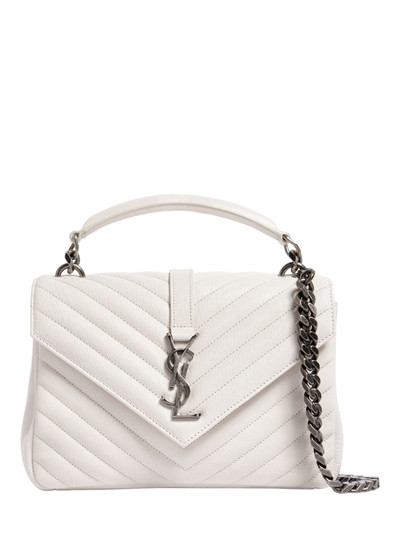 SAINT LAURENT, Medium college monogram leather bag, White, Luisaviaroma | Luisaviaroma