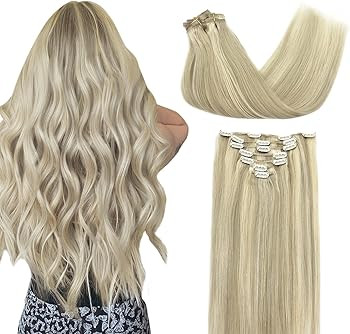 DOORES Human Hair Extensions Clip in Balayage Ash Blonde Highlighted Platinum Blonde 120g 7pcs 22... | Amazon (US)