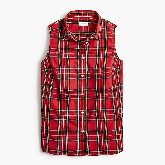 Tartan cotton poplin top in signature fit | J.Crew Factory