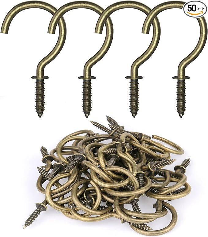 50 Pcs Screw Hooks, 1-1/4 Inch Bronze Cup Hooks Screw in Mug Hooks Metal Heavy Duty Screw Wood Wa... | Amazon (US)