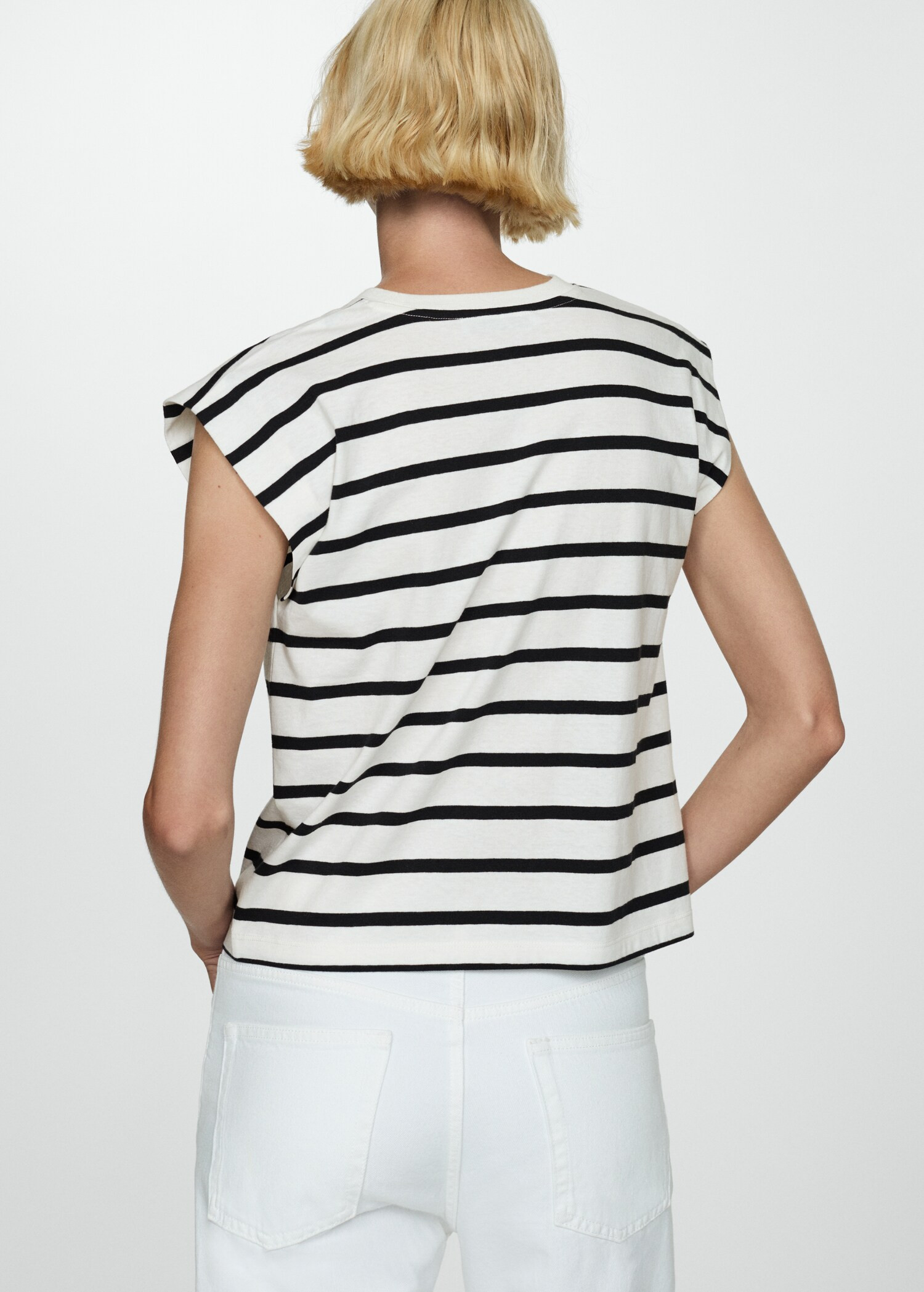 Striped cotton T-shirt - Woman | MANGO USA | MANGO (US)