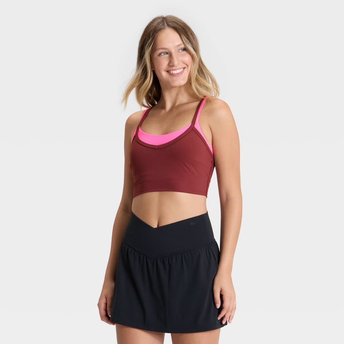 Women's Double Layer Sports Bra - JoyLab™ Burgundy/Pink S | Target