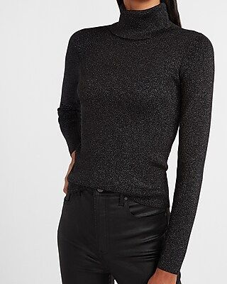 Metallic Fitted Turtleneck Sweater | Express