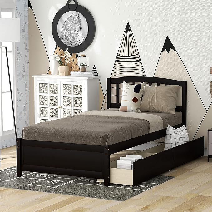 Harper & Bright Designs Twin Storage Bed Frame, Wood Platform Bed with Two Drawers and Headboard,... | Amazon (US)