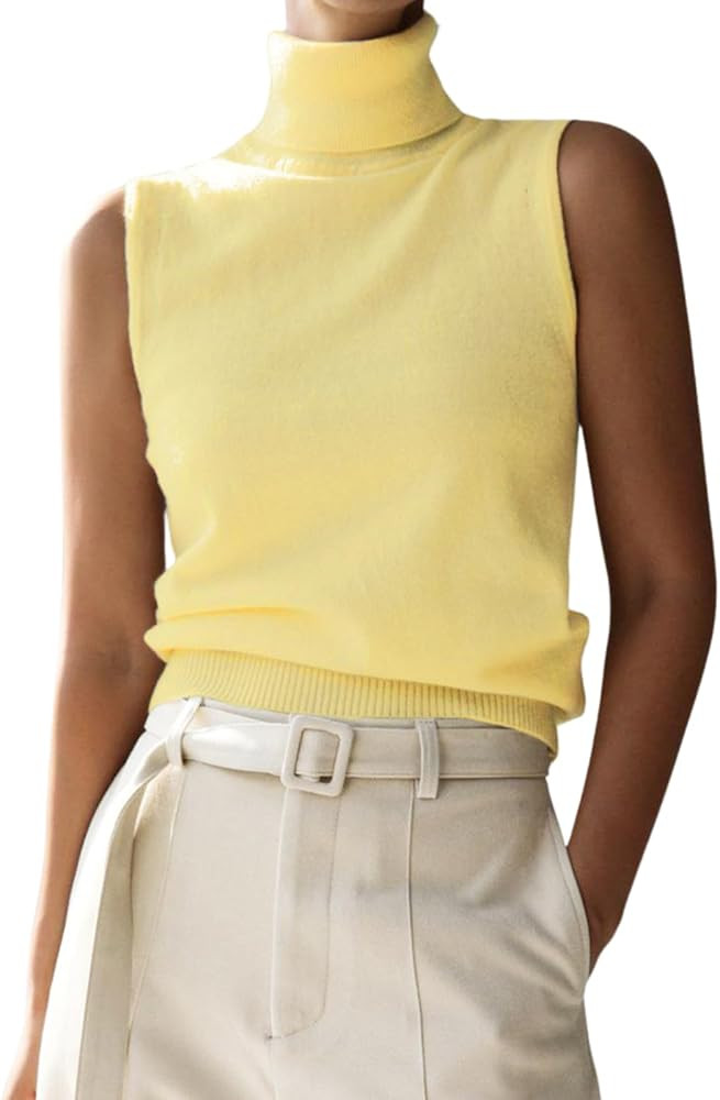 Women Elegant Turtleneck Sweater Vest Fall Trendy Casual Solid Sleeveless High Neck Knit Pullover... | Amazon (US)