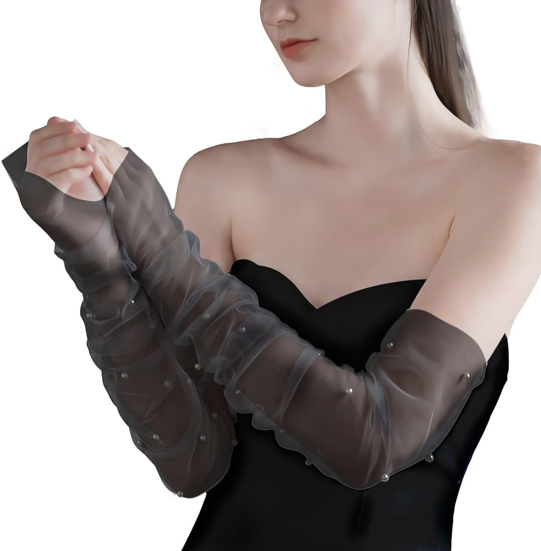 AMBRE ADÈLE Tulle Wedding Sheer Gloves with Pearl for Brides | Amazon (US)