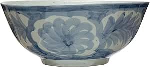 Creative Co-Op Hand Painted Stoneware Floral Design, Blue and White Bowl | Amazon (US)