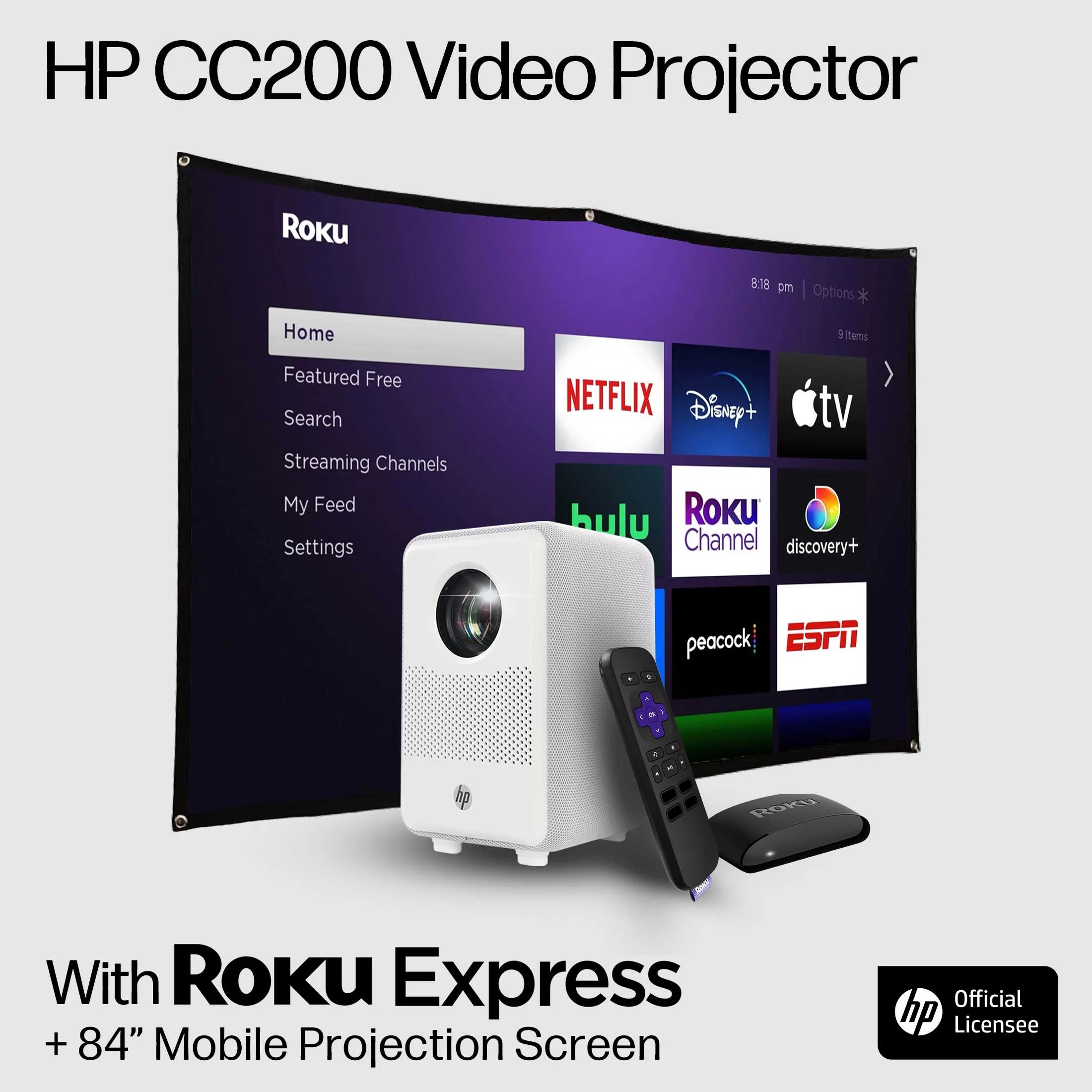 HP CC200 FHD LCD LED Projector with Roku Express Streaming Player and 84" Mobile Projection Scree... | Walmart (US)