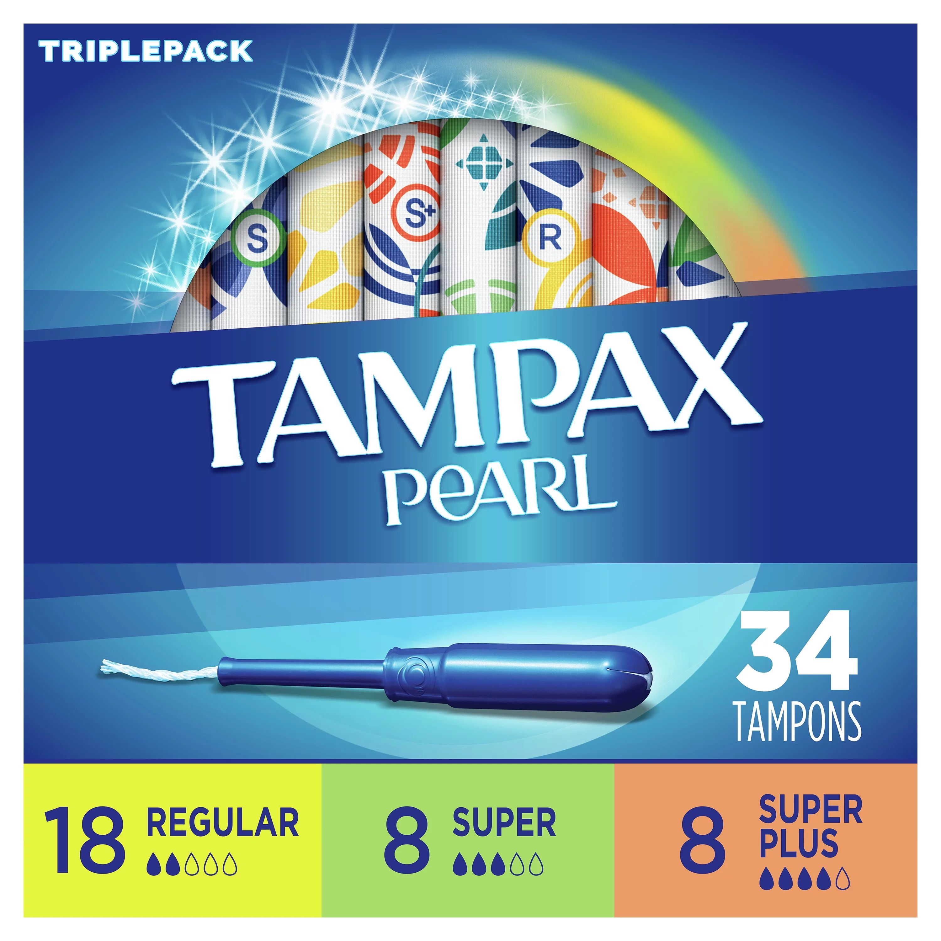 Tampax Pearl Tampons, TriplePack, Reg/Sup/Sup Plus, Unscented, 34 ct | Walmart (US)