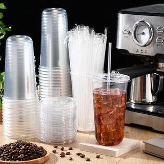 3.6 in. Clear Transparent Disposable PET Plastic Cups with Lids and Straws Drinking Cold Party 50 Per Case | The Home Depot