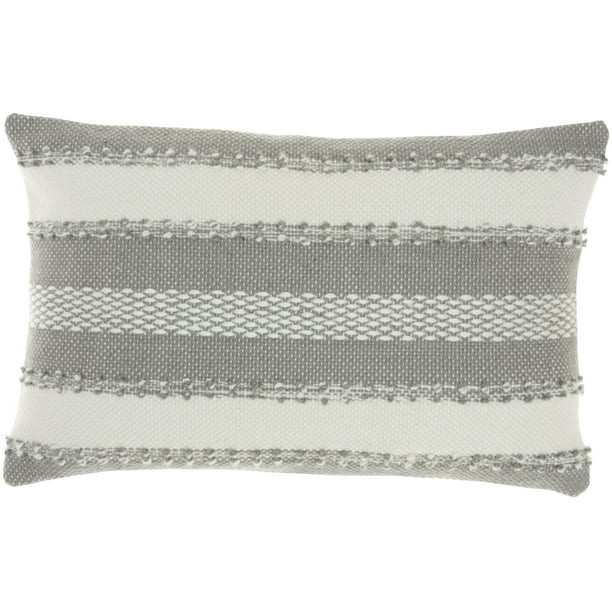 Nourison Outdoor Pillows Woven Stripes & Dots Grey Decorative Throw Pillow , 14"X22" | Walmart (US)
