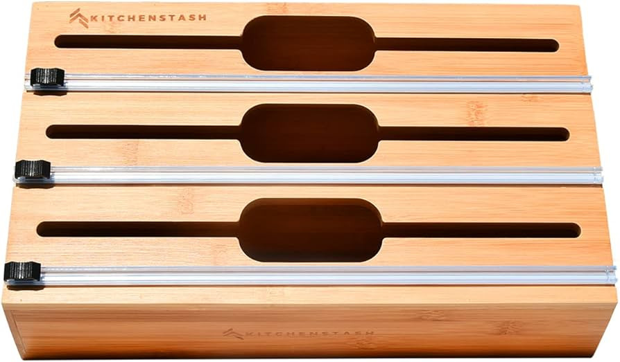 KITCHENSTASH 3 in 1 Plastic Wrap Dispenser with Cutter, 12" Aluminium Foil and Plastic Wrap Organ... | Amazon (US)